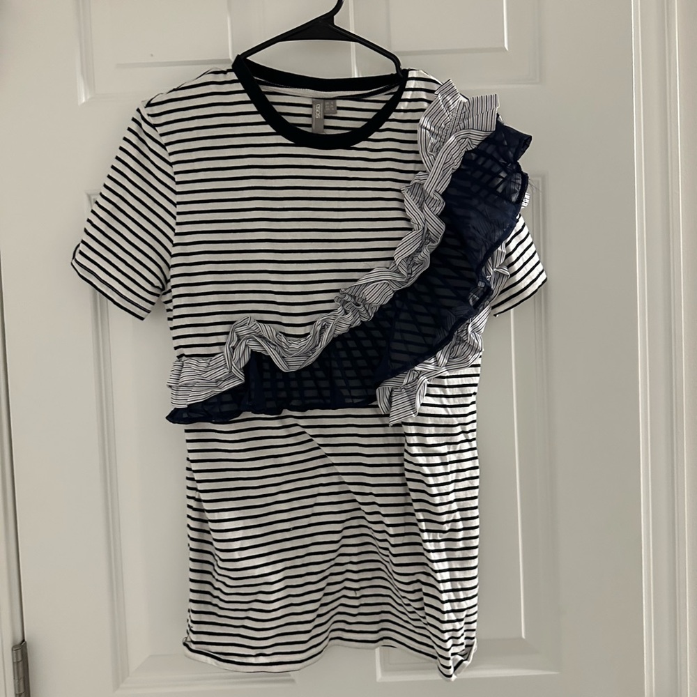 ASOS Black and White Striped Top with Ruffle Detail